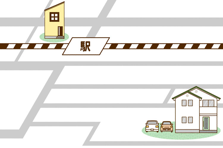 駅から近い一戸建てと離れた一戸建て